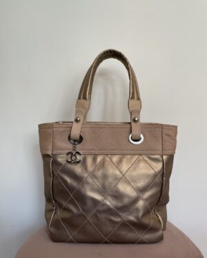 Chanel Paris Biarritz Golden Canvas Handbag