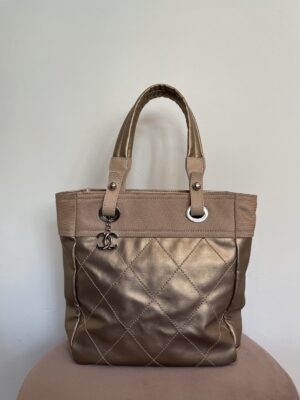 Chanel Paris Biarritz Golden Canvas Handbag