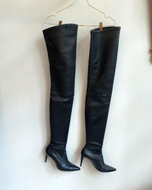 Chanel Black Leather High Overknee Boots Size 38 ½