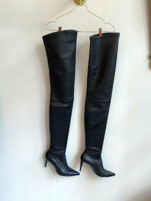 Chanel Black Leather High Overknee Boots Size 38 ½