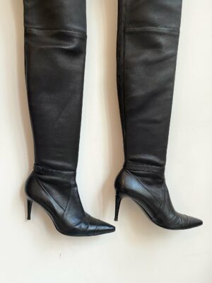 Chanel Black Leather High Overknee Boots Size 38 ½