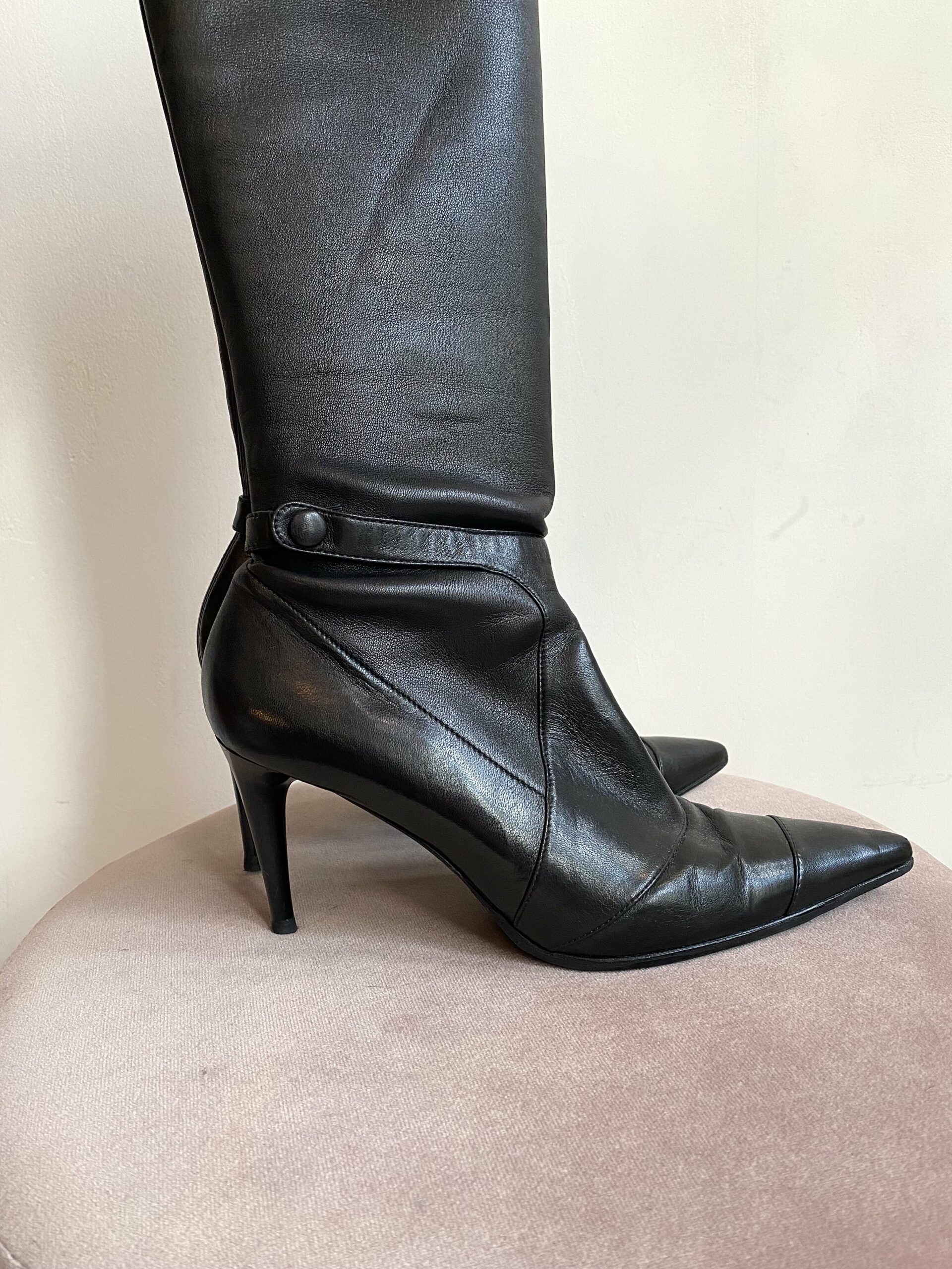 Chanel Black Leather High Overknee Boots Size 38 ½ – Luxeparel