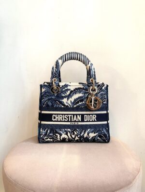Dior Lady Dior M Canvas Blue Palms Embroidery