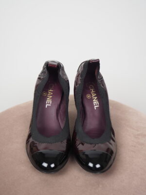 Chanel Burgundy Patent Leather Blocked Heel Size 39