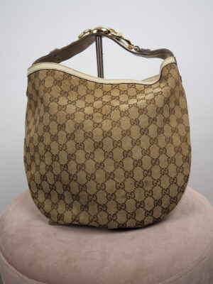 Gucci Beige Monogram Hobo Cloth Handbag