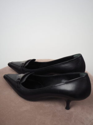 Prada Black Leather Vintage Kitty Heel Size 40