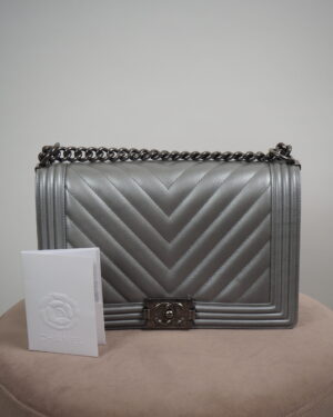 Chanel Metallic Silver Boy Bag Large