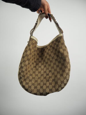 Gucci Beige Monogram Hobo Cloth Handbag