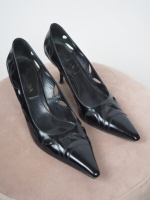 Prada Black Leather Cutout Heels Size 38,5