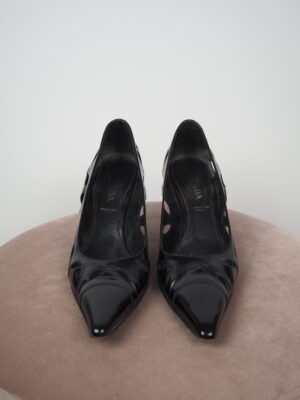 Prada Black Leather Cutout Heels Size 38,5