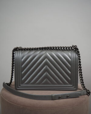 Chanel Metallic Silver Boy Bag Large