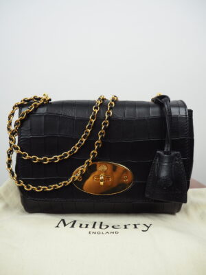 Mulberry Black Croc Embossed Leather Lilly Cross Body Bag
