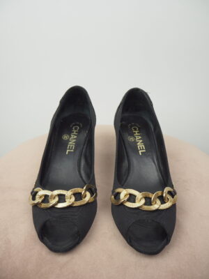 Chanel Black Canvas Vintage Heels Size 36,5