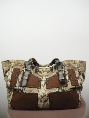 Roberto Cavalli Brown Python Leather Shoulder Bag