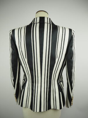 Balmain Black And White Cotton Striped Blazer Size FR 42