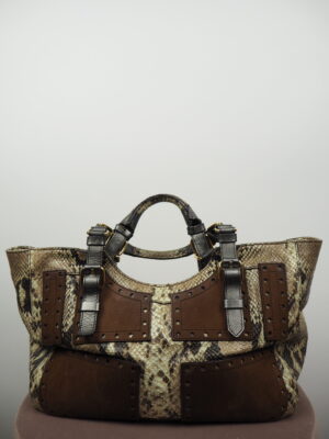 Roberto Cavalli Brown Python Leather Shoulder Bag