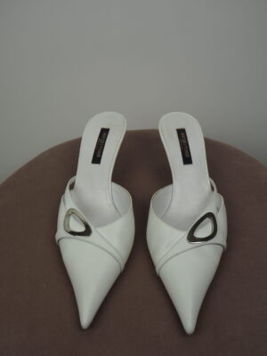 Sergio Rossi White Leather Pointed Toe Sandal Size 38,5