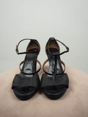 Dries Van Noten Black Leather Heeled Sandal Size 37,5