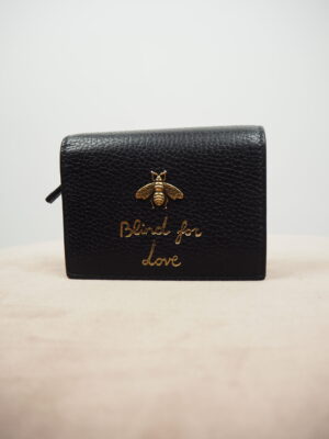 Gucci Black Leather Cellarius Blind for Love Mini Wallet