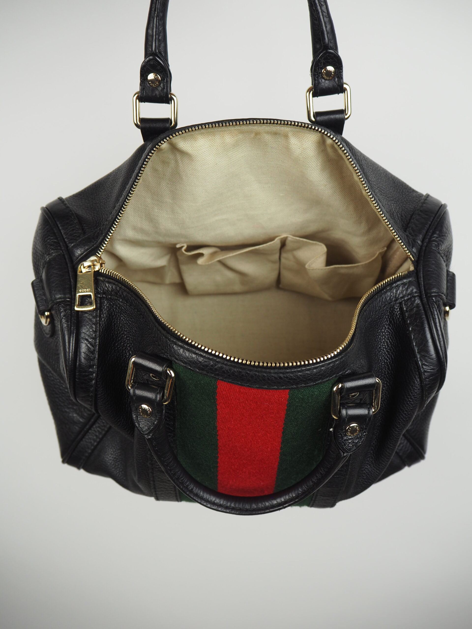 Gucci Black Grain Leather Vintage Web Boston Bag Medium – Luxeparel