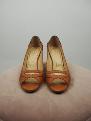 Tods Camel Leather Peep Toe Heels Size 37,5