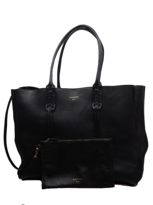Lanvin Black Leather Fringe Tote Bag