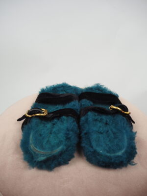 Prada Blue Fur Velvet Sandals Size 37