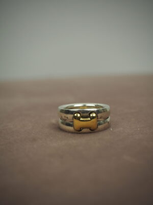 Hermès Solid Silver + Gold Vintage Ring Size 52