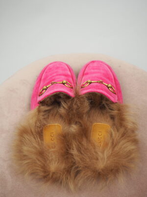 Gucci Pink Princetown Velvet Fur Lined Loafer Size EU35