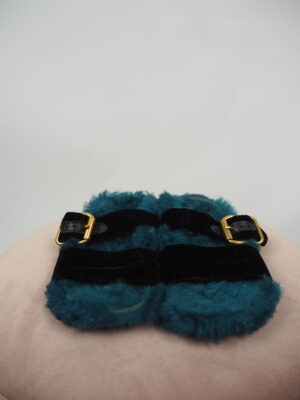 Prada Blue Fur Velvet Sandals Size 37