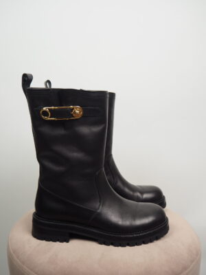 Versace Black Leather Boots Size 39