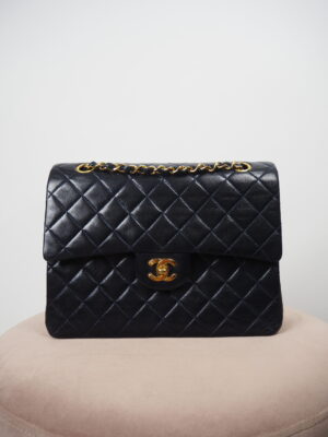 Chanel Navy Leather Classic Square Flap Bag