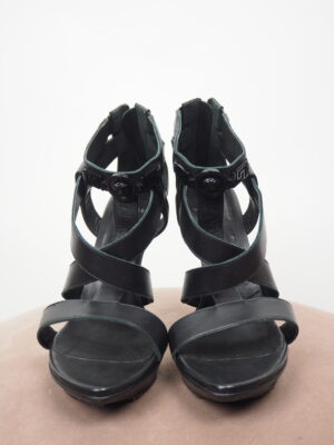Versace Black Leather Strappy Heels Size EU 40