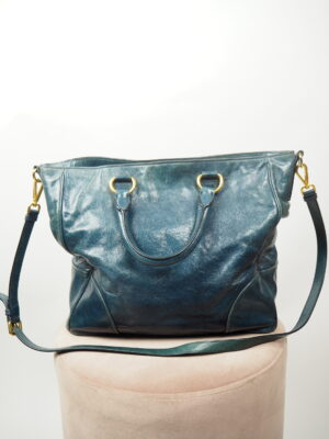 Prada Blue Vitello Shine Shopping Bag