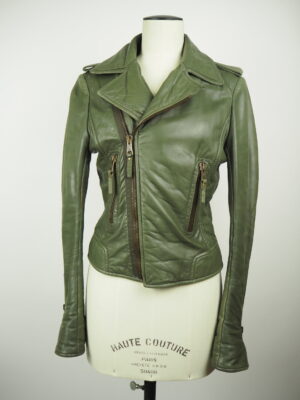 Balenciaga Green Leather Biker Jacket Size EU 40