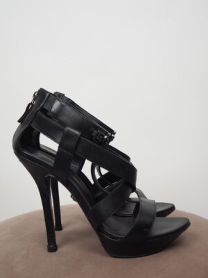Versace Black Leather Strappy Heels Size EU 40