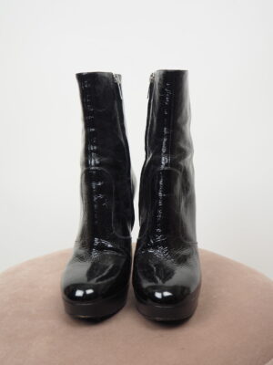 Sergio Rossi Black Patent Leather Boots Size EU 37