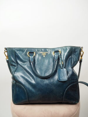 Prada Blue Vitello Shine Shopping Bag