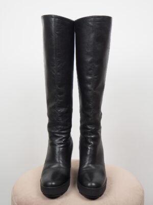 Prada Black Leather Wedge Boots Size EU 37,5
