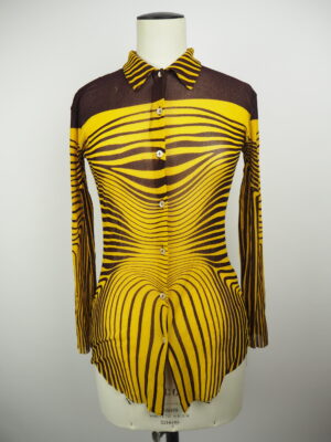 Jean Paul Gaultier Yellow Mesh Printed Shirt Size Large