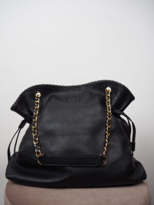 Tory Burch Black Leather Marion Slouchy Tote