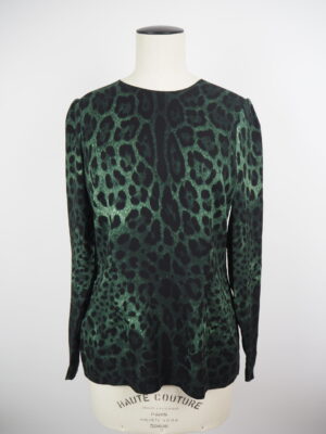 Dolce & Gabbana Green Leopard Print Top Size Medium