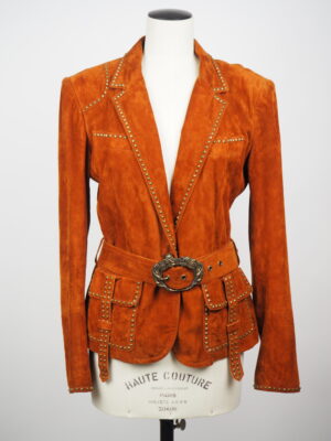 Roberto Cavalli Rust Leather Jacket Size IT 46