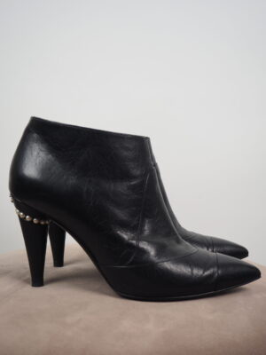 Chanel Black Leather Ankle Boot Size EU 38,5