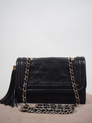 Chanel Black Leather Tassel Flap Bag