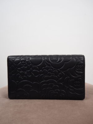 Chanel Black Leather Camélia Flower Wallet