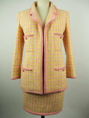 Chanel Pink/Yellow Tweed Ensemble Size FR 38