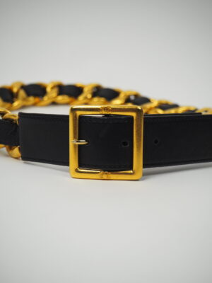 Chanel Black/Gold Leather Chain Belt Size 65