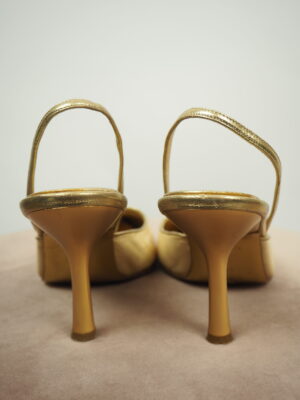 Chanel Cream/Gold Leather Slingback Heels Size EU 36