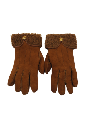 Chanel Brown Wool Vintage Gloves Size 7,5